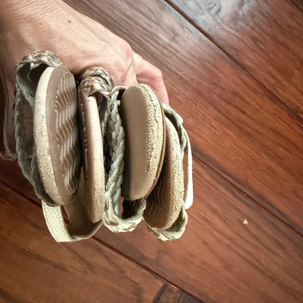 Monkey Feet Kids 11 Braided Leather Sandals Gold White Size 3-4Y Boho Summer‎